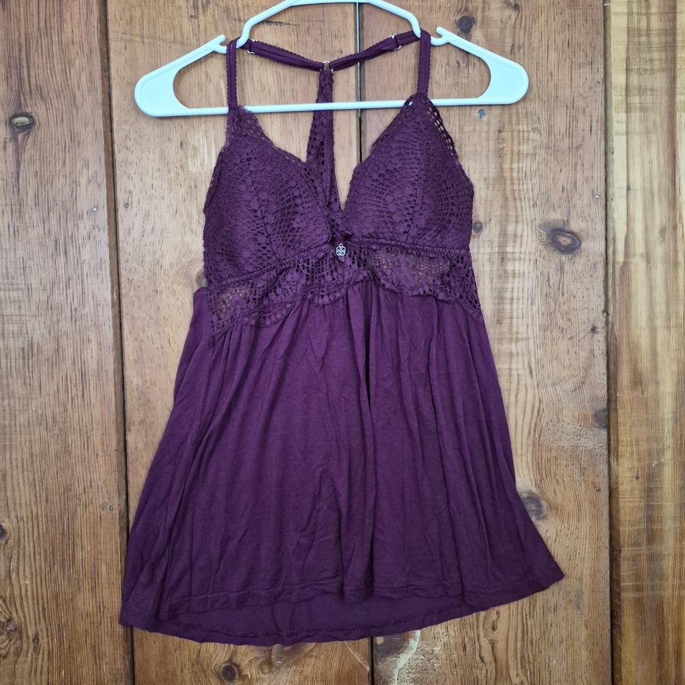 Daisy Fuentes Plum Purple Lace Racerback Baby Doll Camisole Top Size Medium